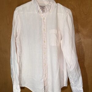 Abercrombie & Fitch 100% Linen Button Down Shirt Mens Medium Pink/ White L/S